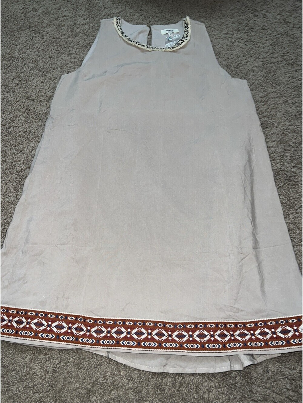 Hayden Los Angeles Boho Beige Embroidered Sleeveless Dress Large